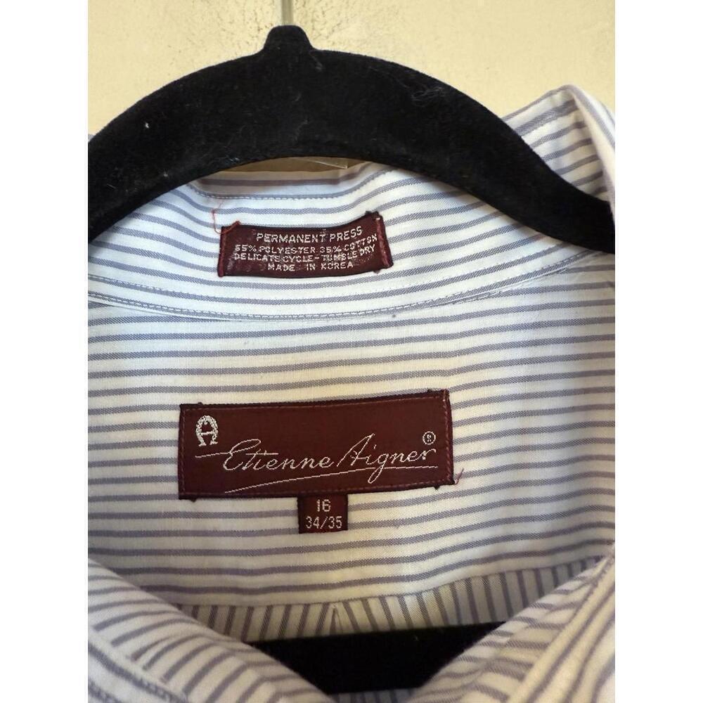 Etienne Aigner Button Down Shirt Striped Men's Size 16 34/35 White Gray - Picture 3 of 3